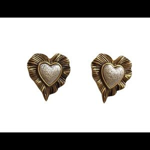 VTG YSL heart shape enameled gold tone pierced stud earrings .